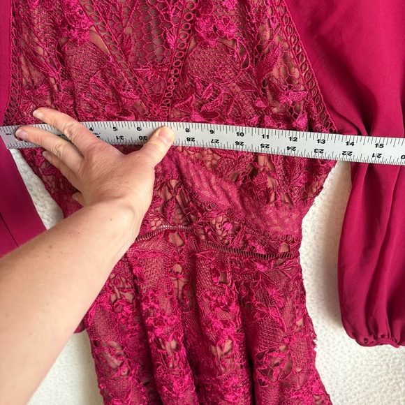 Marchesa Guipure Cocktail Dress Women’s Size 4 Burgundy FLAW - Picture 9 of 13
